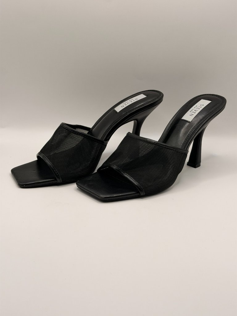 Steven New York Women Black Lydia Mesh Heel Sandal Sz 9